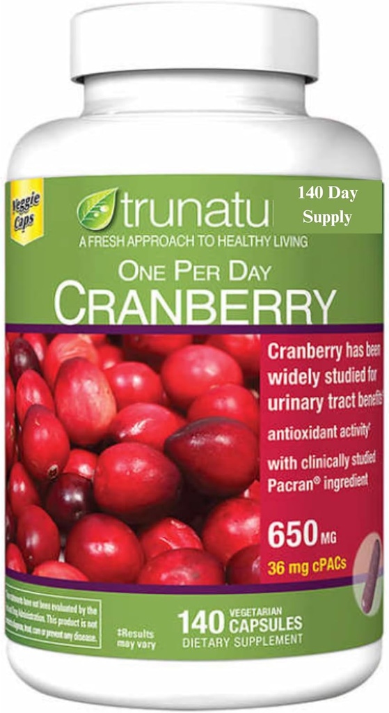 Pacran Cranberry 650 mg, 140 Vegetarische Capsules + Bundel met Wekelijkse Pillen Organisator (2 items)