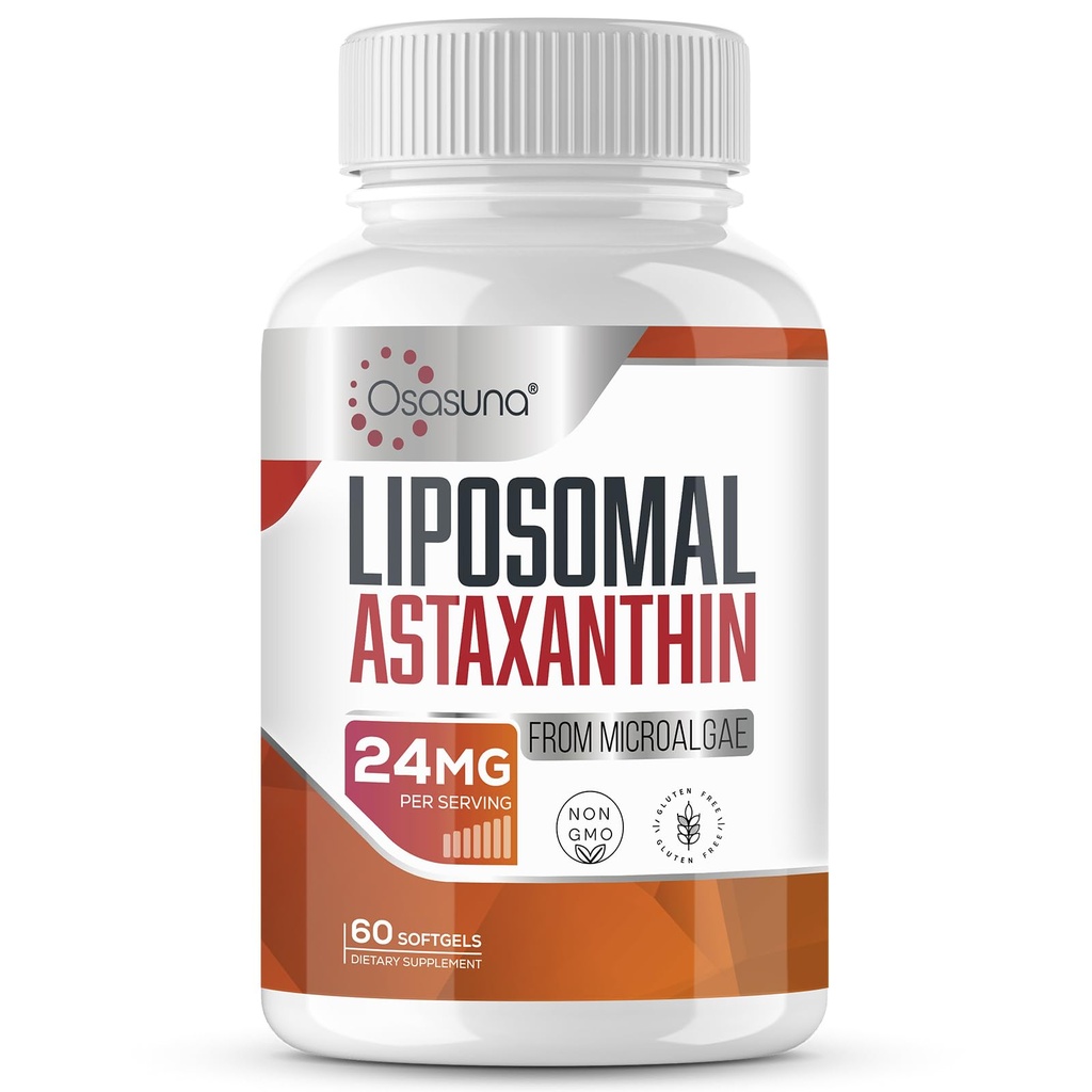 Liposomale Astaxanthine Supplement 24 MG, Maximale Absorptie, Antioxidant Sterker dan VIT C, Non-GMO en Glutenvrij - 60 Softgels(2 maanden levering)