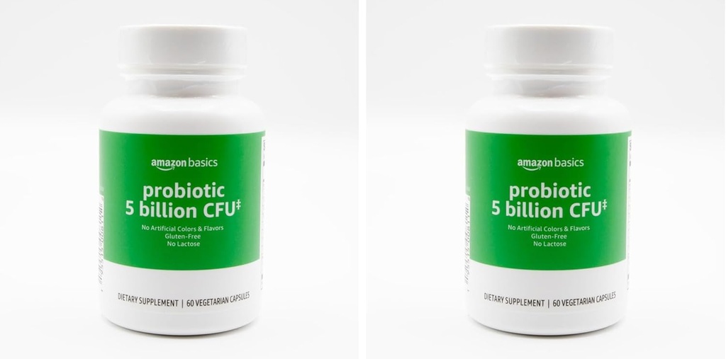 Basics Probiotic 5 Miljard CFU, 8 Probiotische stammen met 60 mg Prebiotic Blend, 60 Count Vegetarian Capsules, 2 maand supply, ondersteunt gezonde spijsvertering (voorheen Solimo) (pakket van 2)