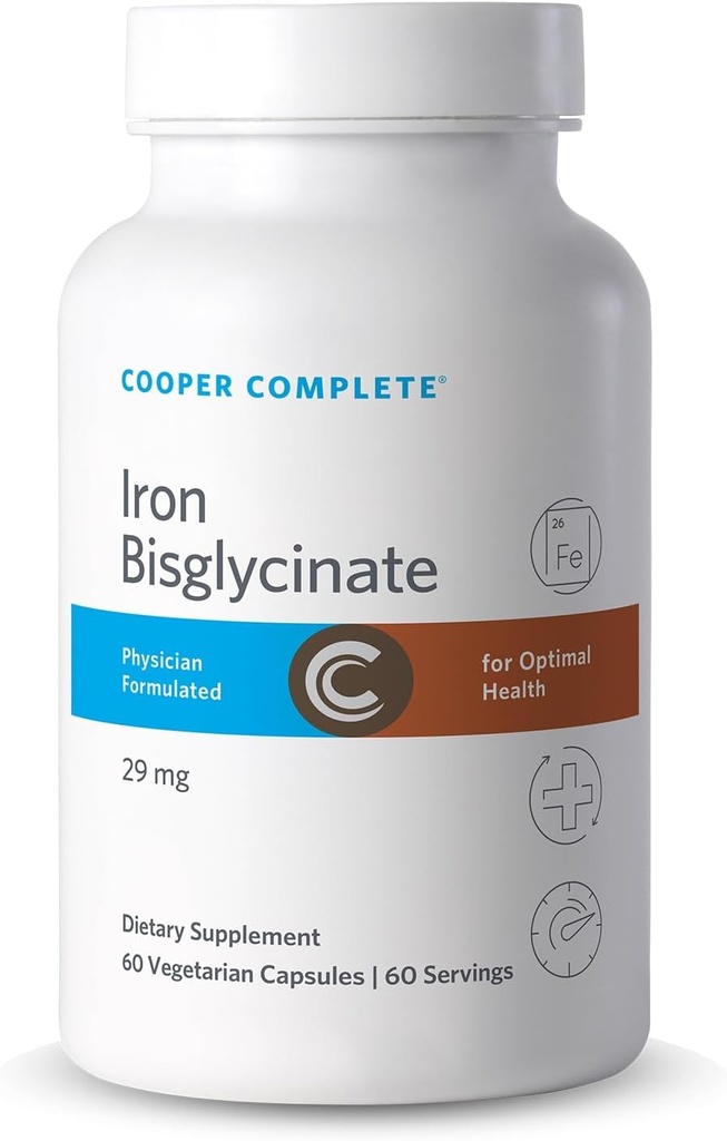 Cooper Complete Iron Biglycinate. 29 mg per tablet. 60 capsules per fles. Verpakking van 1