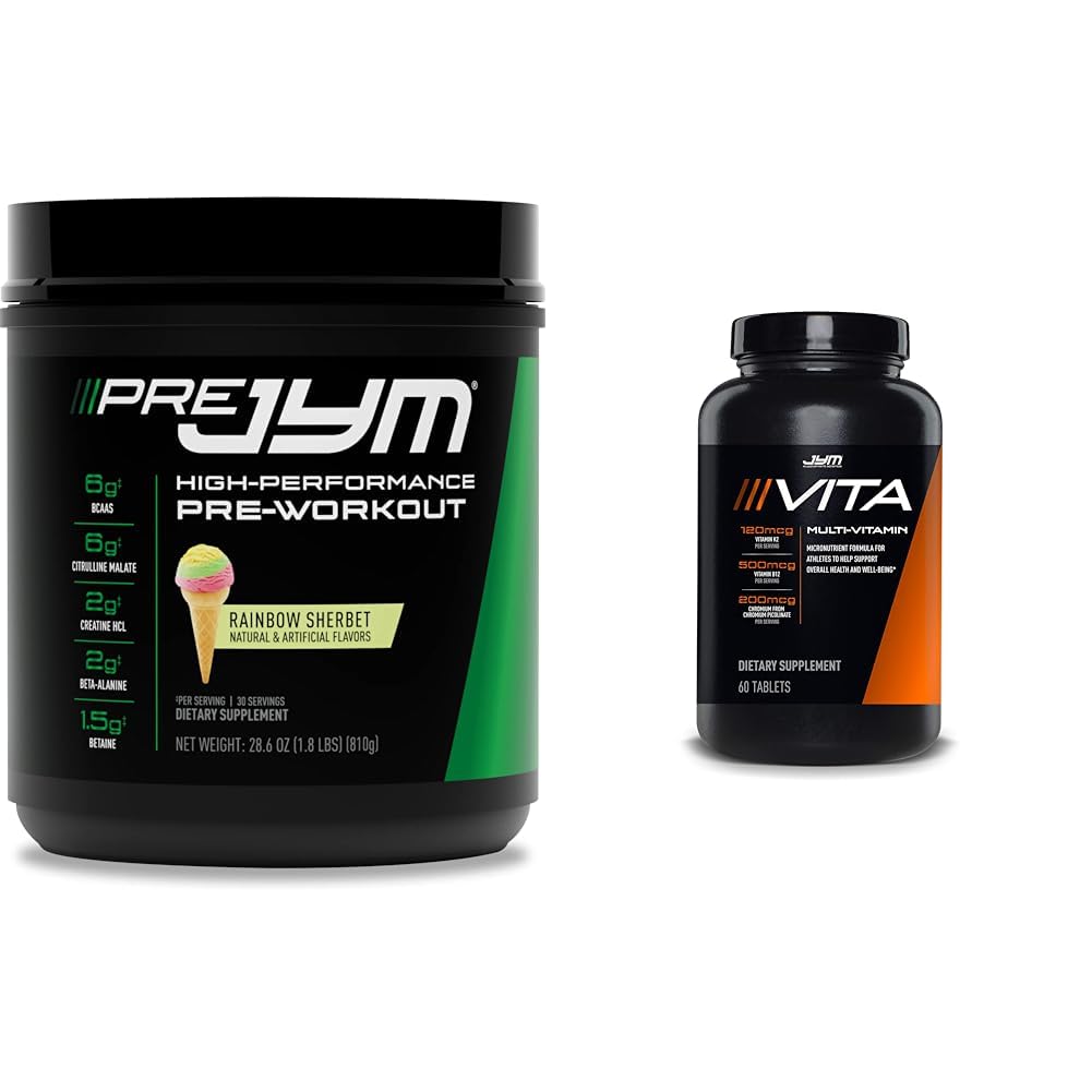 JYM Supplement Science Pre Jym Rainbow Sherbet Pre-workout, 30 Servings & Vita JYM Multivitamine voor atleten, 60 tabletten bundel
