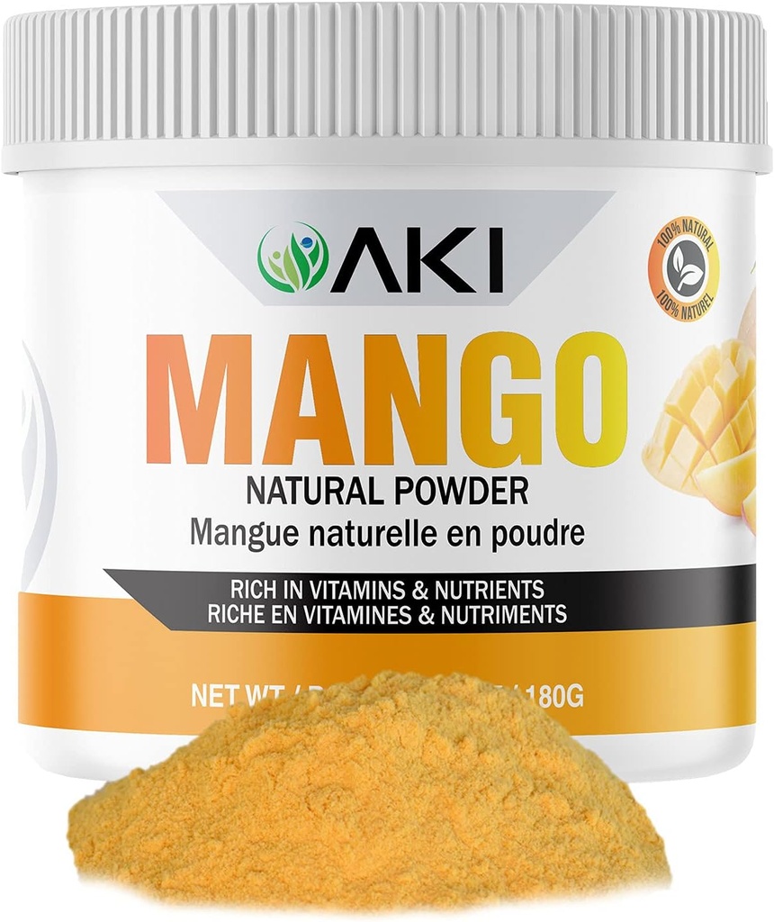 AKI Mango Extract Poeder (6.34oz/180g) - Vitamine C en andere voedingsstoffen - Gedroogde Mango, Ideaal als Booster Supplement voor eiwitsmoothies, sorbetseizoen, sap, ijs en ijs
