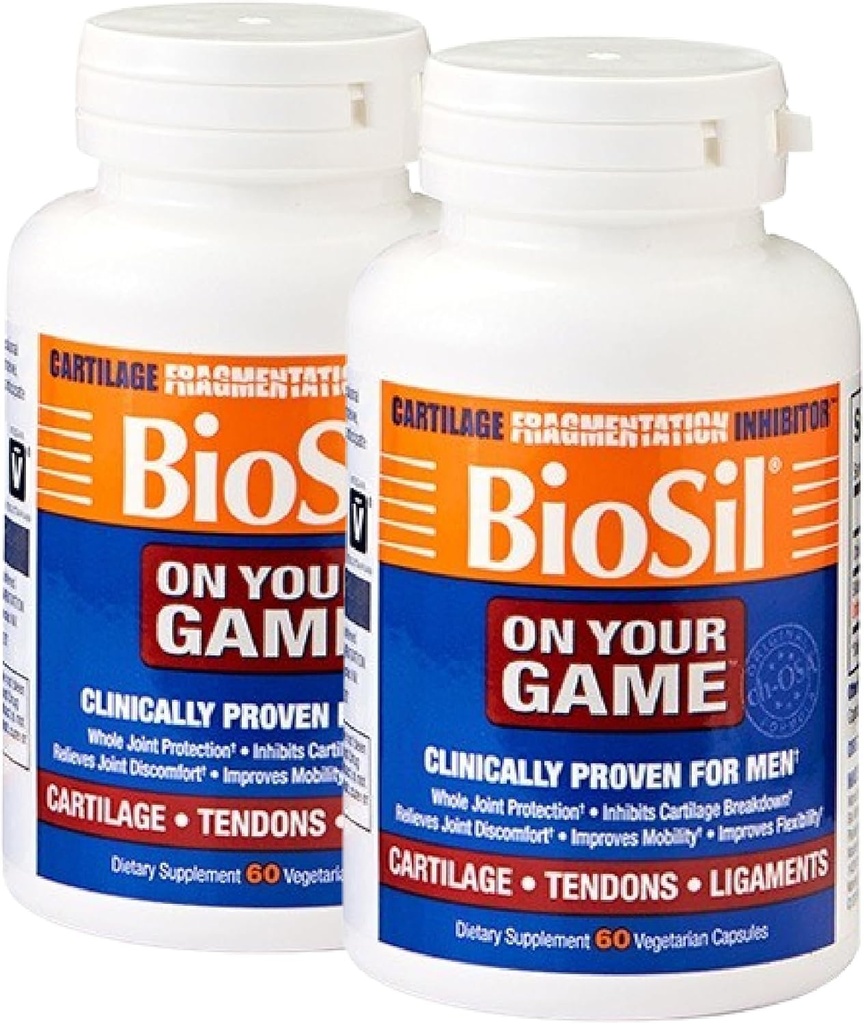 Biosil On Your Game - 60 Veggie Capsules, Pack van 2 - met gepatenteerde ch-OSA Complex - Verhoog Collageen productie voor gezamenlijke pijnverlichting, flexibiliteit en bereik van beweging - GGO-vrij - 60-dagen levering