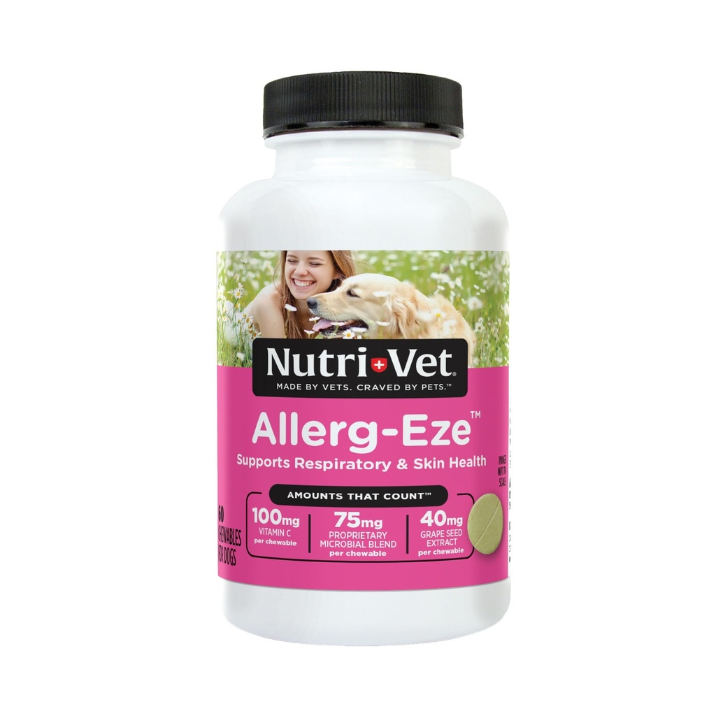 Nutri-Vet Allerg-Eze kauwtabletten voor honden, antioxidanten & Omega-3 vetzuren, Allergie Relief Supplement, Ondersteunt huid, Coat & Respiratory Health, 60 Tel.