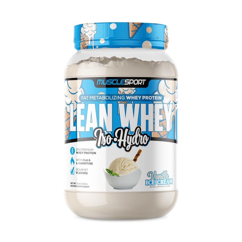 Musclesport Lean Whey RevolutionTM Proteine Powder - Wei Proteine Isolaat - Lage Calorie, Lage Carb, Lage Vet, Ongelooflijke Smaken - 25g Proteïne per Scop (2LB, Vanille)