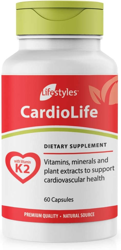 Lifestyles CardioLife Supplement - Herbal Heart Health Support with Vitamin K2 (MK7), Folic Acid, Beetwortel, Cayenne Extract & Meer 