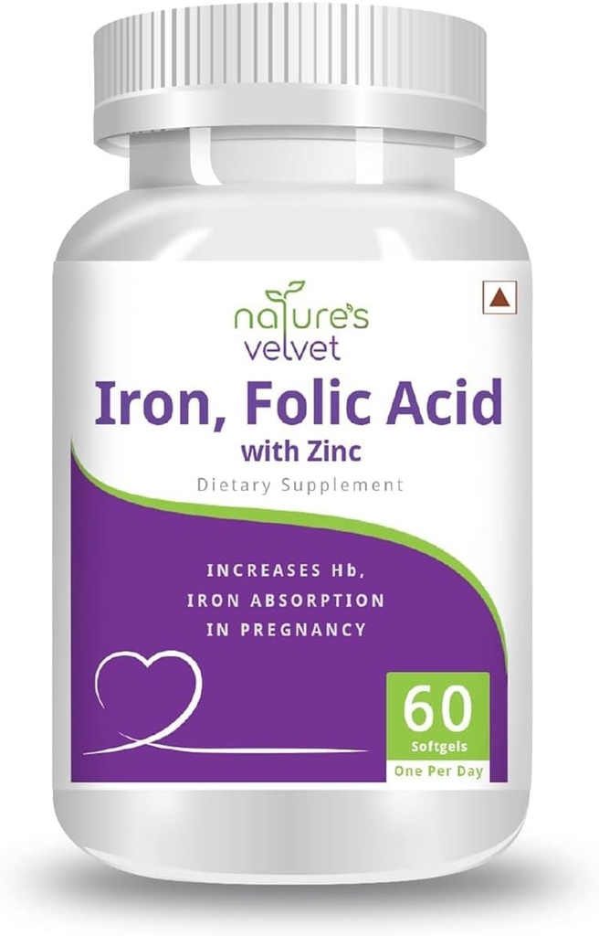 Generieke Pub Iron & Folic Acid met zink,voor aanvulling bij zwangerschap, 60 softgels - verpakking van 1