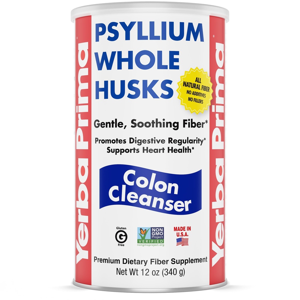 Yerba Prima Psyllium Husk, 12 Ounce - Whole Husk Fiber Supplement, Vegan, Geen suiker of kunstmatige zoetstoffen, Niet GGO, Glutenvrij