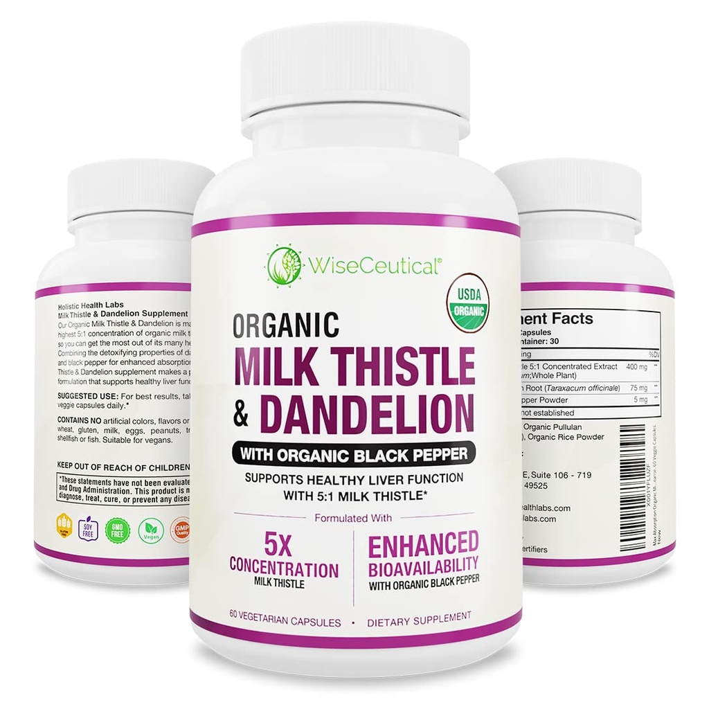 Max Absorptie USDA Biologische Melkdistel Potent 5:1 Geconcentreerd Extract (2000mg Kracht) & Biologische Dandelion Root 