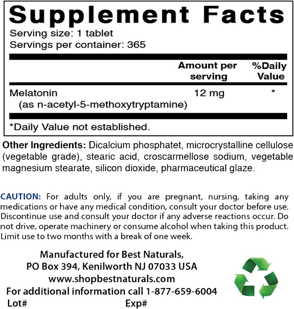 Best Naturals Melatonine 12 mg & Biotin 10.000 Mcg