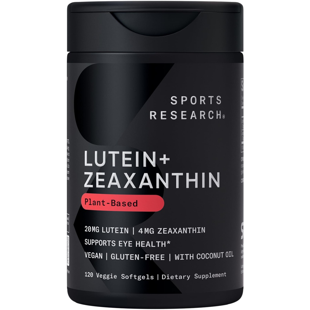 Sport Research® Lutein en Zeaxanthine Capsules - Eye Health Support Supplement gemaakt met Lute-Gen® en biologische kokosolie - Vegan Friendly & Non-GMO Geverifieerd - 120 Veggie Softgels