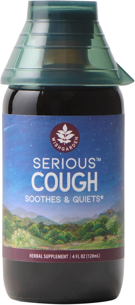 WishGarden Kruiden Serious Cough Soothing & Quieting - Snelwerkende kruiden Hoest Suppressant voor volwassenen, droge hoest Relief en hoest Expectorant, kalmeert keel irritatie en borst decongestant, 4oz