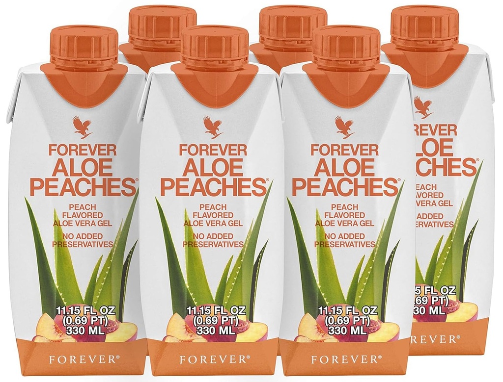 Forever Living - Forever Aloë Peaches - Ondersteunt spijsvertering, immuunsysteem, energieniveaus Geen conserveringsmiddelen, Veganistisch, Glutenvrij - 6 Packs