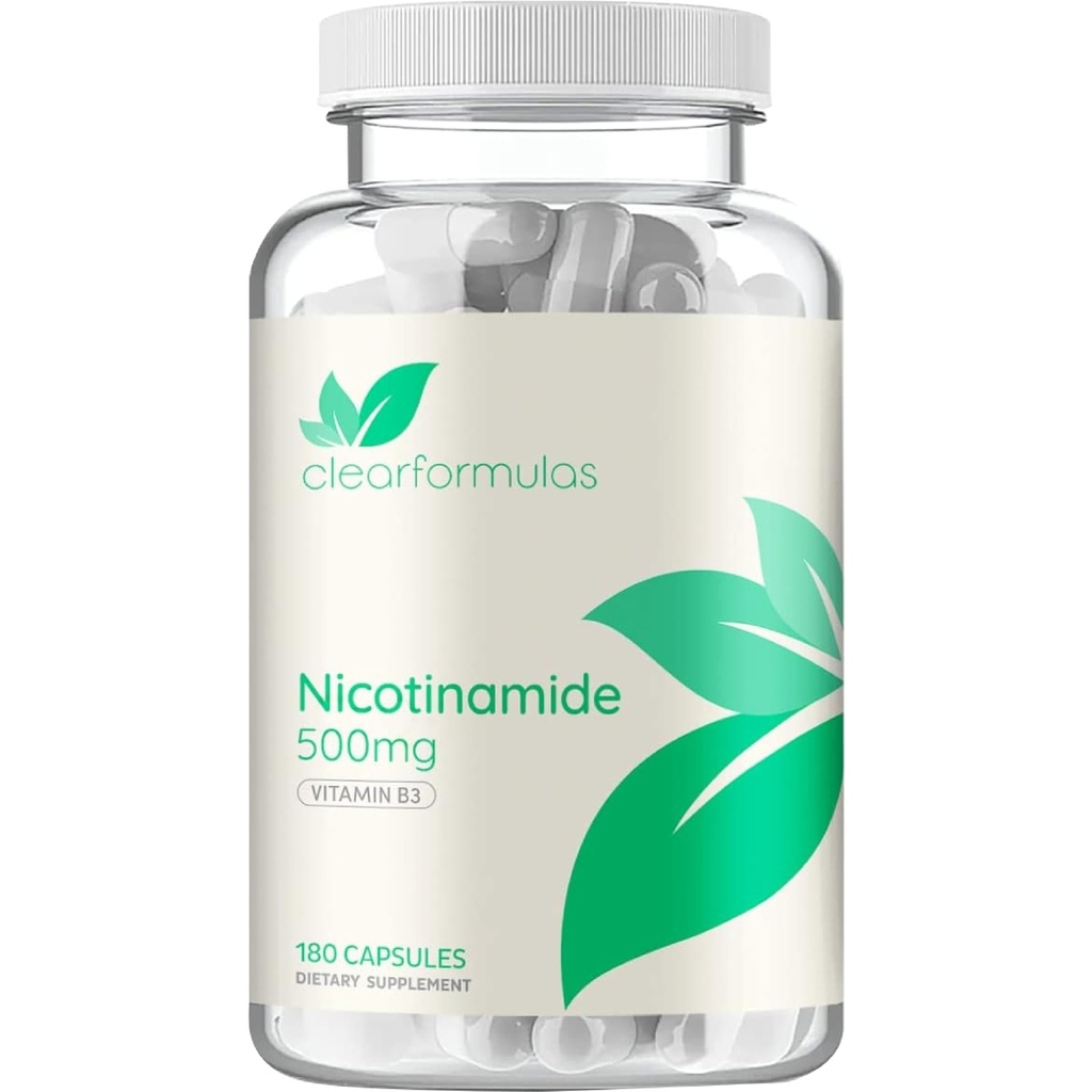 Vitamin B3 Nicotinamide 500mg - High Absorption Form of Vitamin B3 Niacin Flush Free for Hear Skin Brain and Energy Support - NAD Precursor - Made in a cGMP American Facility (180 Servings)