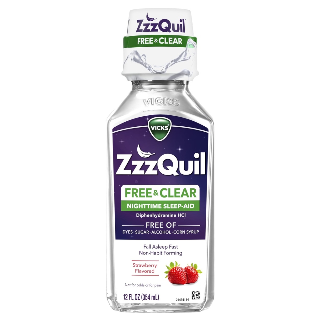 ZzzQuil, Nacht slaaphulp vloeistof, vrij van alcohol en kunstmatige kleurstoffen, 50 mg difenhydramine HCl, nr.1 slaaphulp merk, vallen slaap snel, niet-habit vormen, verzachtende Berry smaak, 12 FL OZ