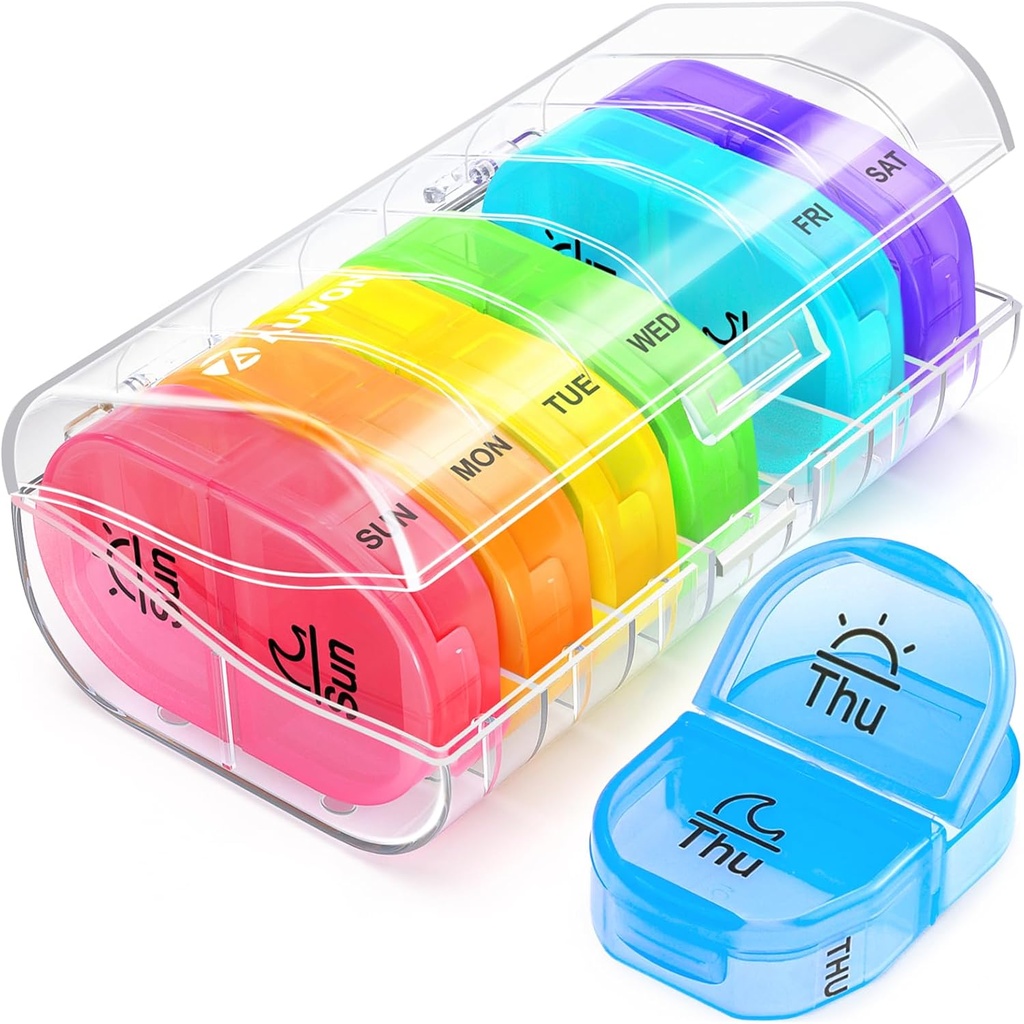 AOVON Pill Box 2 keer per dag, Weekly Pill Organizer AM PM met 7 Daily Pocket Case om vitamine, medicijnen, medicijnen, en supplement vast te houden