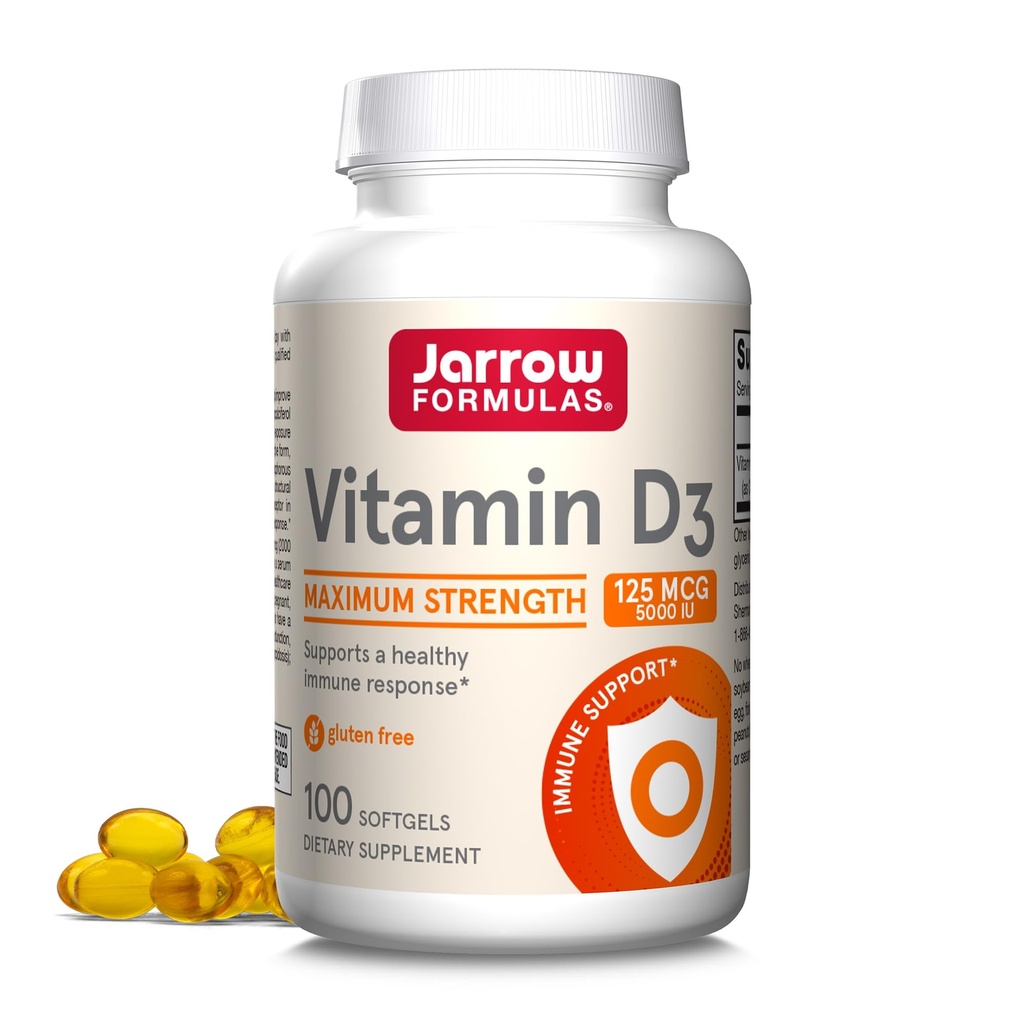 Jarrow-formules Vitamine D3 125 mcg (5000 IE) - 100 porties (Softgels) - Bone Health, Immune Support & Calcium Metabolisme Support - Vitamine D Supplement - D3 Vitaminen - 5000 IE Vitamine D - Glutenvrij