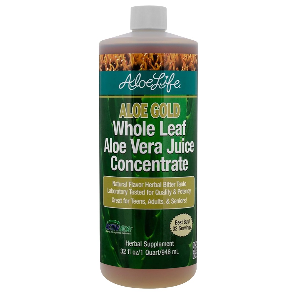 Aloë Life - Aloë Aloë Vera Juice, Certified Organic, Glutenvrij (Aloe Gold, 32 oz)