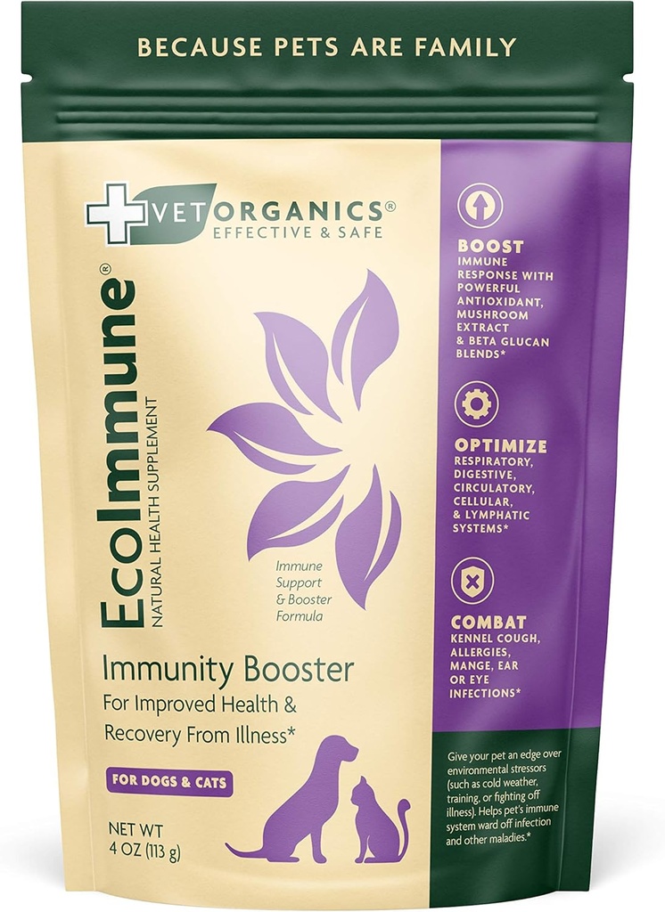 Immuunsysteem ondersteuningssupplement voor honden en katten. Natuurlijke, vitale ingrediënten om een gezond huisdier immuunsysteem te ondersteunen. Gewoon toevoegen aan Huisdier Eten. Verpakking mei Vary. (4 oz)