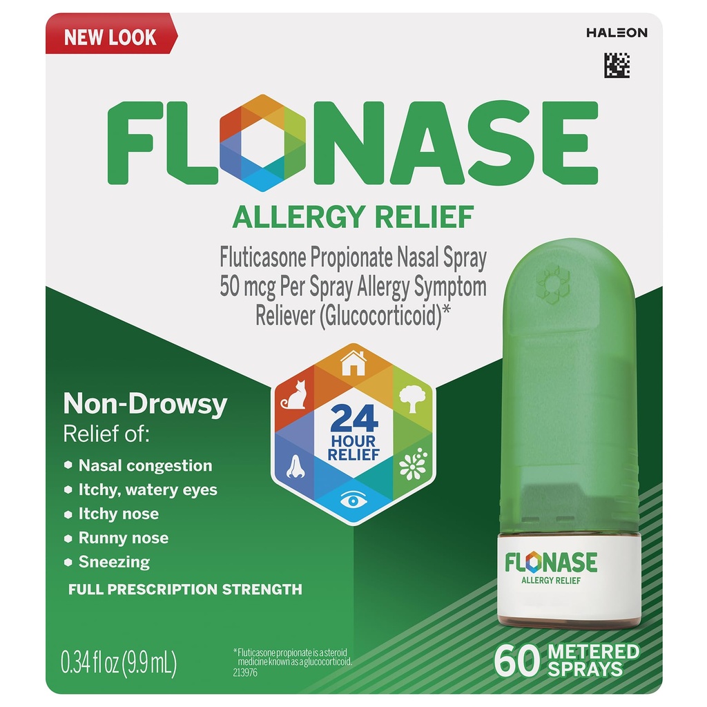 Flonase Allergie Relief Neusspray, 24 uur Non Drowsy Allergie Geneeskunde, Metered Neusspray - 60 Sprays