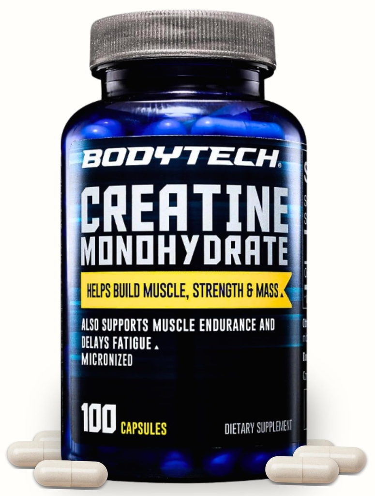 BODYTECH Creatine Monohydraat Capsules een gemicroniseerde een ondersteunt spierkracht, massa en endurance (100 capsules)