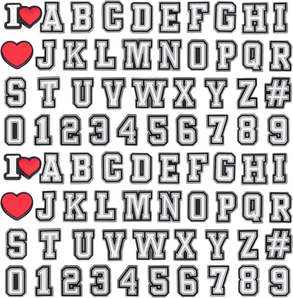 74+4 stuks letters nummers schoen bedeltjes, dubbele A-Z letters & 0-9# nummers Charms voor Clogs polsbandjes armbanden, voor mannen Vrouwen volwassen kinderen jongens meisjes