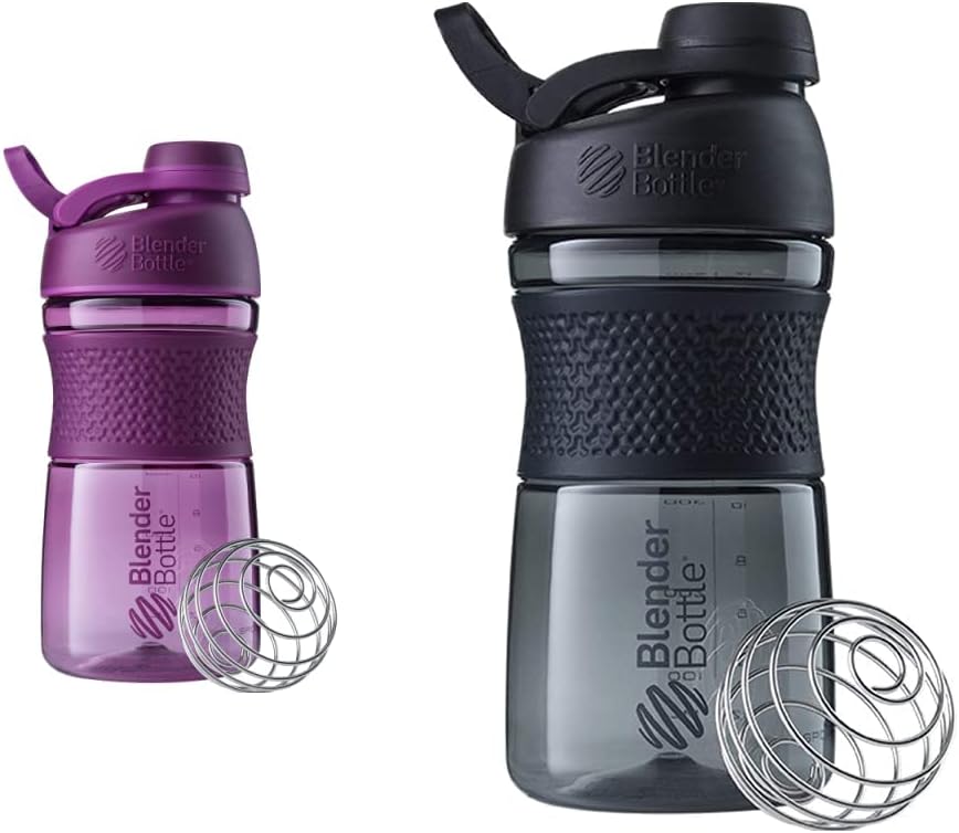BlenderBattle 20-once zwarte en Plum Protein Shaker flessen met BlenderBall Wire Whisk