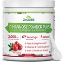 Zazzee D-Mannose Powder Plus, 2000 mg, 67 Servings, Potent & Fast-Acting, Plus 5 Miljard CFU Probiotica en Pure Cranberry Juice Extract, Kosher, Free Scoop, 6.5 Oz, Gluten-Free, Non-GMO All-Natural