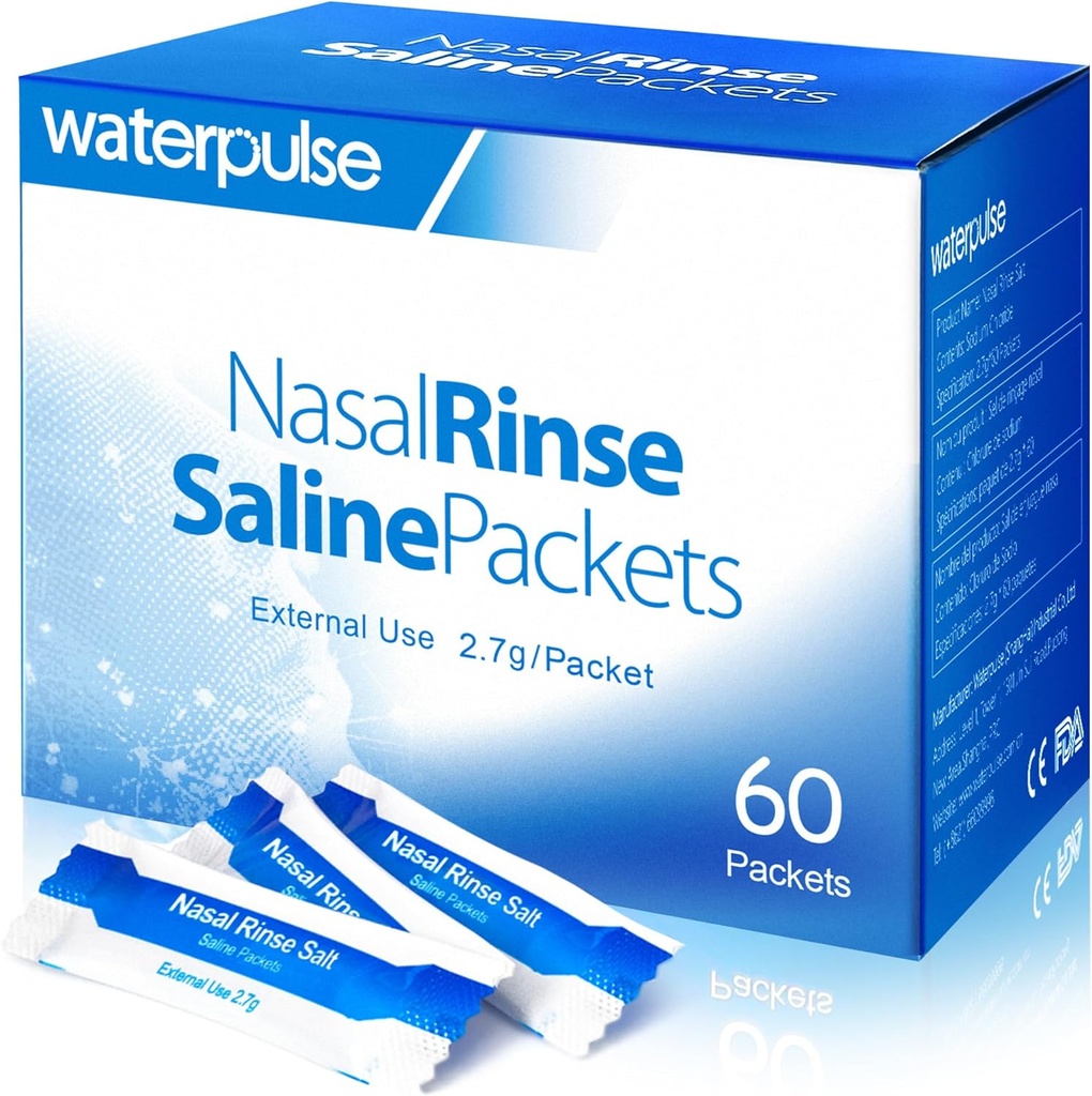 Waterpulse 60 Nasal Rinse Packets, Effective Neti Pot Salt Packets,Nasal Rinse Salt Packets individueel verpakt - Handige oplossing voor Sinusitis, Allergieën en Koude Hulp