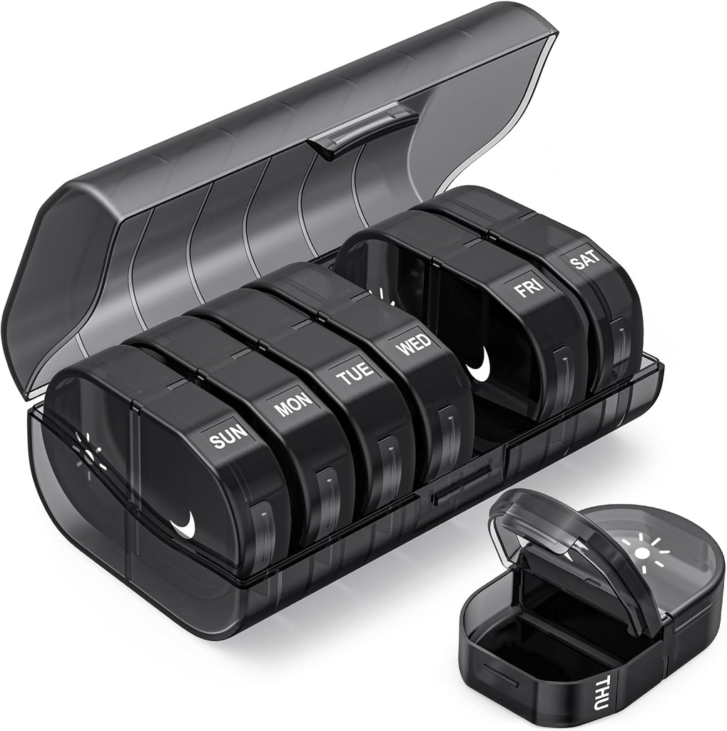 PULIV Weekly pil Organizer 2 keer per dag, grote capaciteit pil doos geval 7 dag met gemakkelijke opening, AM PM Medication Organizer met Privacy Bescherming voor Vitaminen, Medicatie, Supplementen, Visolie