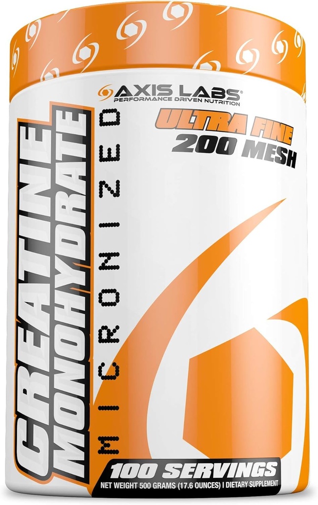 Axis Labs Micronized Creatine Monohydraat - Mineral Supplement - 100 Servings - Verbetert sterkte - verhoogt spiergroei - verhoogt totale grootte
