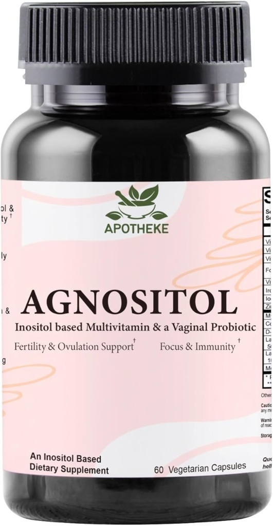 AGNOSITOL Prenatal Vitamin, Vaginal Probiotic with SMART Bacteria, Fertility, Ovulation & PCOS Support, Hormone Balance & Vaginal Health Supplement. Inositol 40:1, Folic Acid, Vitamins D3 B6/1