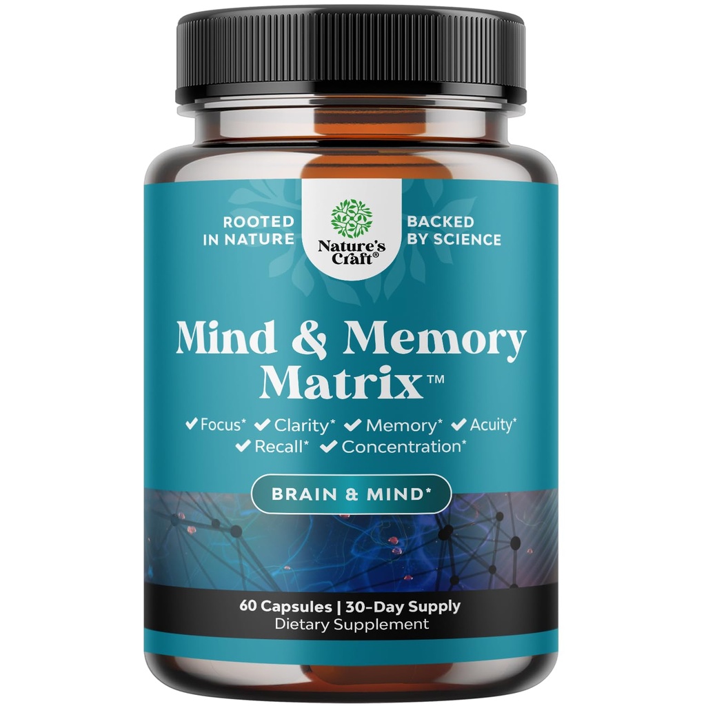 Natuurlijke geest en geheugensupplement voor verhoogde geestelijke prestaties en helderheid ondersteunt Hersenfunctie gemaakt met Pure Green Tea Extract DMAE Bitrate en Vitaminen 60 Capsules by Natures Craft