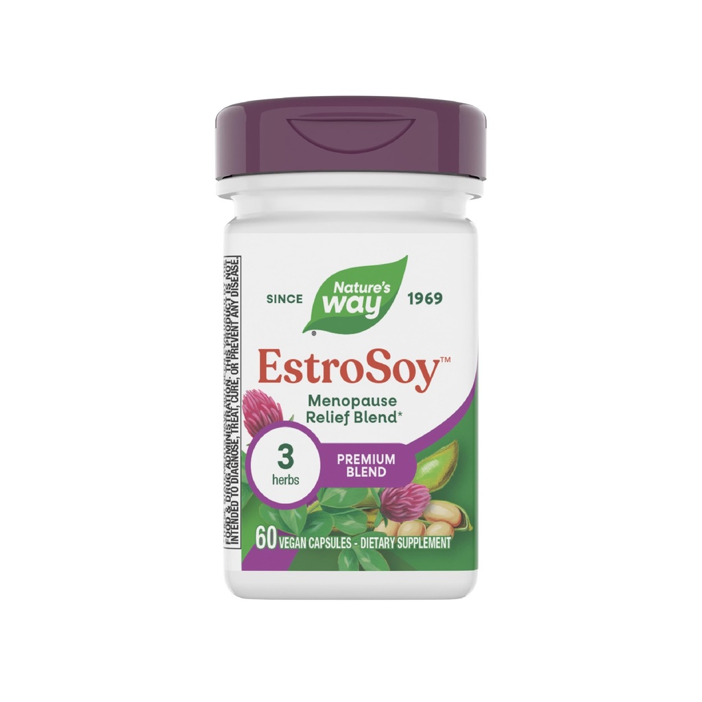 Nature's Way EstroSoy, Menopauze Relief Blend*, helpt Menopausal Symptomen*, Black Cohosh, Red Clover, en gefermenteerde soja, 60 Vegan Capsules