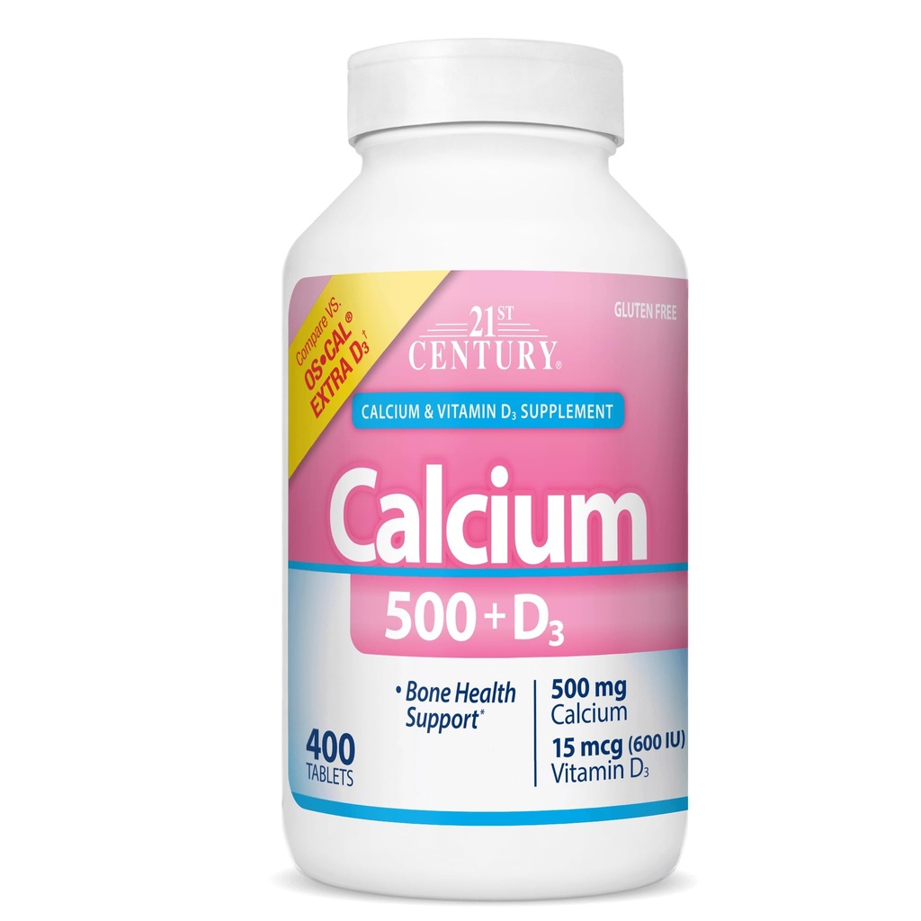 21e eeuw Vitaminen Calcium 500 Plus Extra D Caplets, 400 Tellen