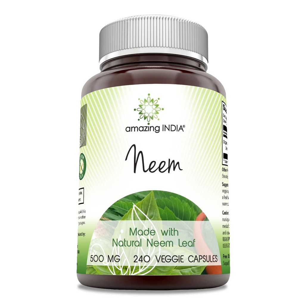 Verbazingwekkend India Neem (Made with Natural Neem Leaf) 500 mg Veggie Capsules Supplement 