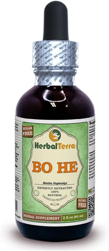 Bo He (Mentha halpocalyx) Glycerite, gedroogd kruidenalcoholvrije vloeistofextract (Grote naam: HerbalTerra, Trots gemaakt in USA) 2 fl.oz (60 ml)