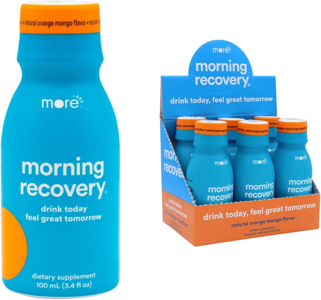 Ochtendherstel Electrolyte, Melkdistel Drank Eigen Formulatie te Hydrateren tijdens het drinken, Zeer Oplosbare vloeibare DHM, Niet GGO, Veganistisch, Glutenvrije, Oranje Mango, Pack van 6