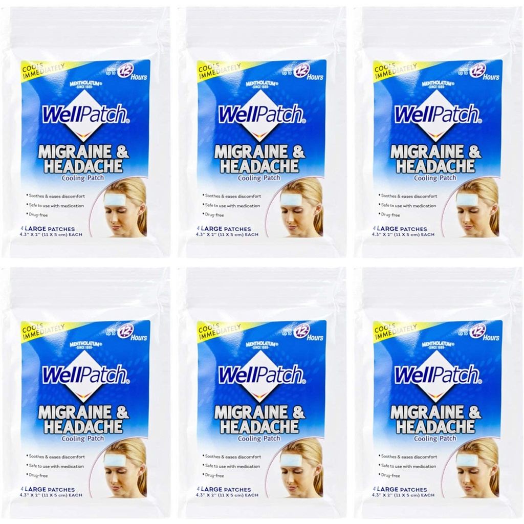 WellPatch Koelende Hoofdpijn Pads, Migraine 4 Pads in een Pack. (verpakking van 6) = 24 pads