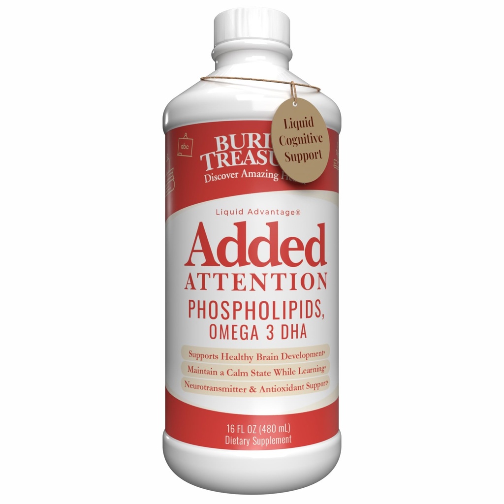 Buried Treasure - Added Attention - Children's Learning Support with GABA DHA Vitamin B and Herbal Blend - Aid Healthy Brain Functions - Improved Short-Term Auditory Memory Focus & Behavior 16.54 oz