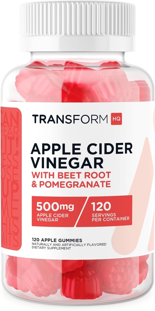 TransformHQ Apple Cider Vinegar Gummies (120 porties, 500mg per portie) - Glutenvrij, niet-GMO