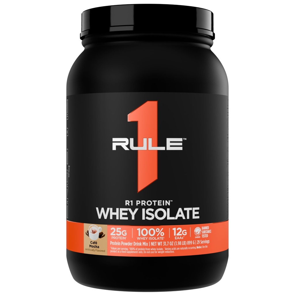 Artikel 1 R1 Proteïne Wei-isolaat - met 25 g eiwit & 6 g BCAA uitsluitend afkomstig van geïsoleerde en gehydrolyseerde bronnen voor het herstellen van de workout (2 pond*, Café Mocha)