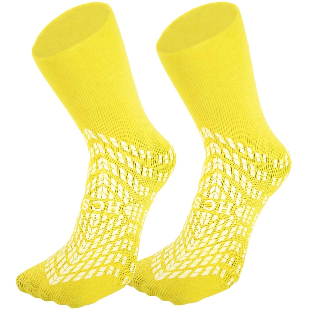 HCS Non-Slip Hospital Socks with Grips for Women & Men (6 Paren) - 360 All-Around Tread Non-Slip Sock, Bejaarden/Senioren - Hospital Grip Socks, Women, Men - Fall Risk Patient Slippers (Geellow, Regular)