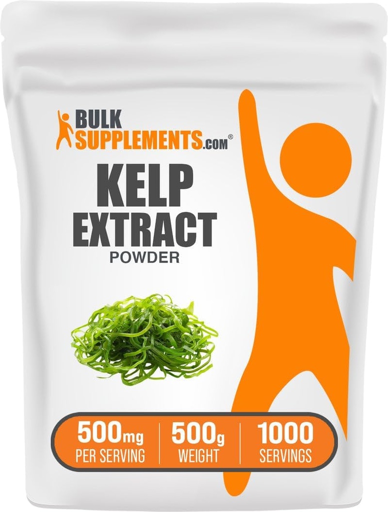 BulkSupplements.com Kelp Extract Powder - Kelp Supplement, Bruin Zeewier Extract, Zeewier Poeder - Glutenvrij, 500mg per portie, 500g (1.1 lbs) (verpakking van 1)