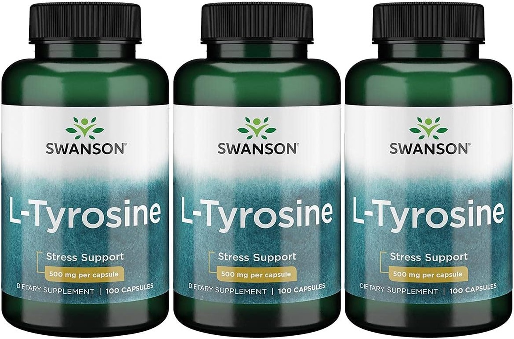 Swanson L-tyrosine - Aminozuur supplement het bevorderen van stress ondersteuning, cognitieve functie - helpt ondersteuning van algemene hersenen gezondheid - (100 capsules, 500 mg Elke) 3 Pack