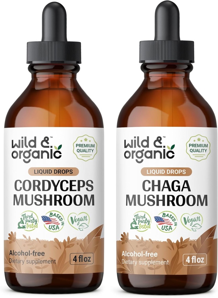 Wild & Organic Cordyceps Tinctuur 4 fl oz & Chaga Mushroom Tinctuur 4 fl oz