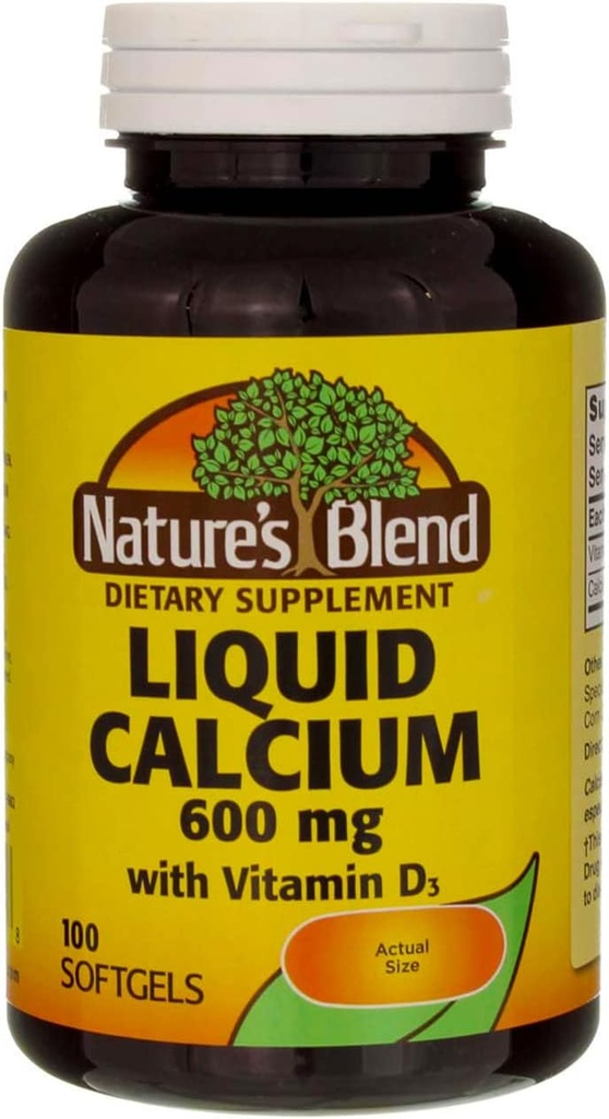 Vloeibare calcium 600 mg met D-3 (100 Softgels) 3 FLES Totaal 300 Softgels