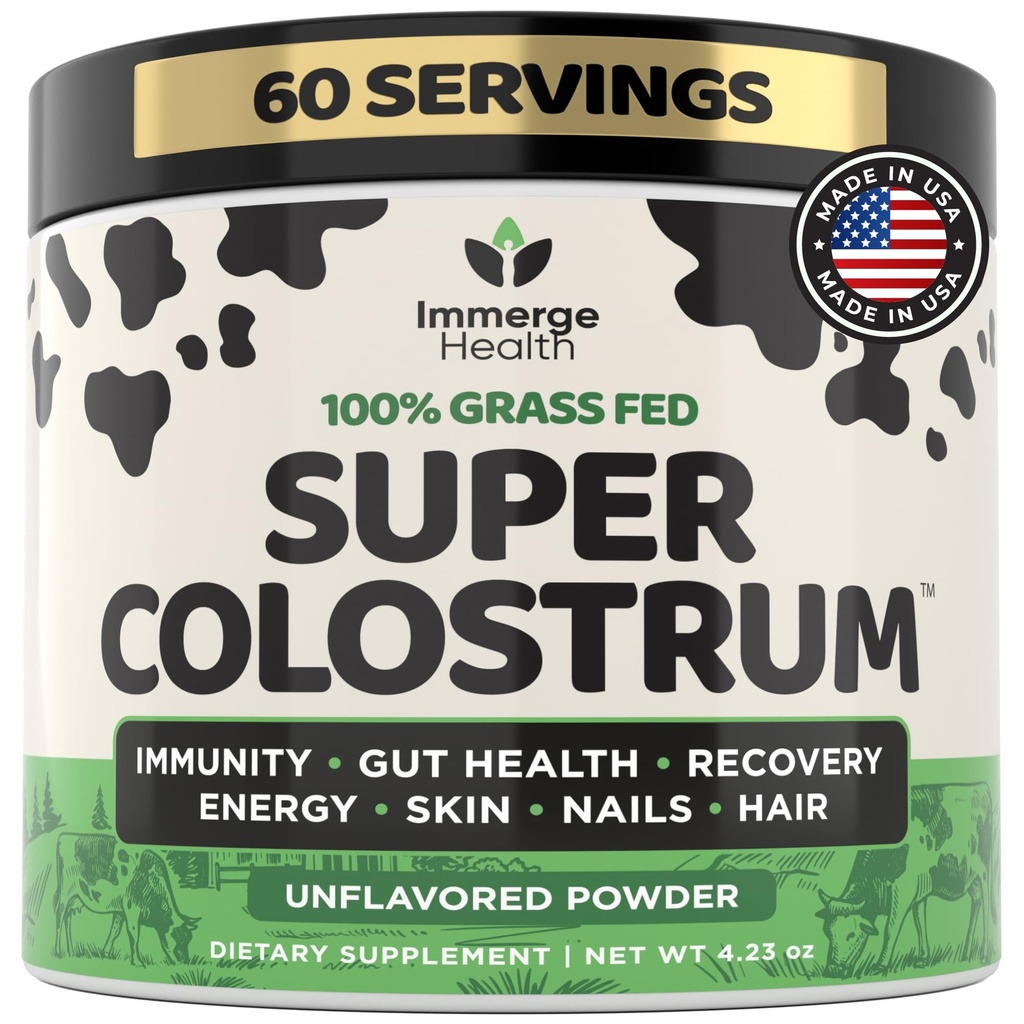 Super Colostrum Grass Fed Bovine Colostrum Powder for Bloating, Immune, Energy, Gut Health Hair, Skin and Nails Colostrum Supplement 