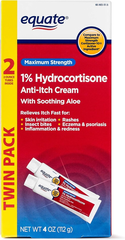 Equate TWINPACK 1% Hydrocortison Anti-itch Cream Vergelijk met maximale sterkte Cortison