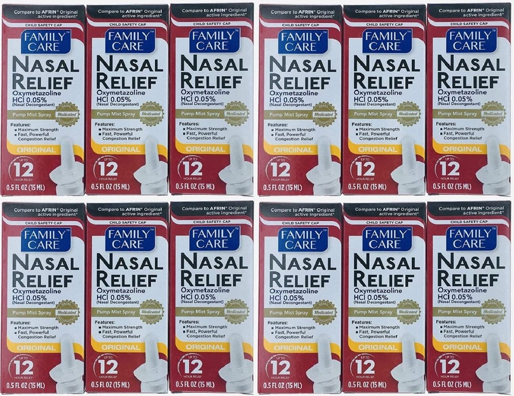 12 verpakkingen Nasal Relief Spray, 12 uur Pump Mist (Oxymetazoline HCL) 0,5 f oz